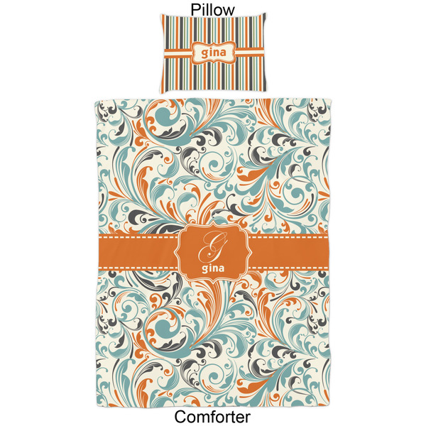 Orange & Blue Leafy Swirls Comforter Set - Twin - Approval