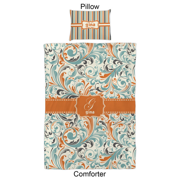 Orange & Blue Leafy Swirls Comforter Set - Twin XL - Approval