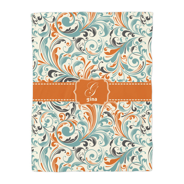 Orange & Blue Leafy Swirls Comforter - Twin - Front