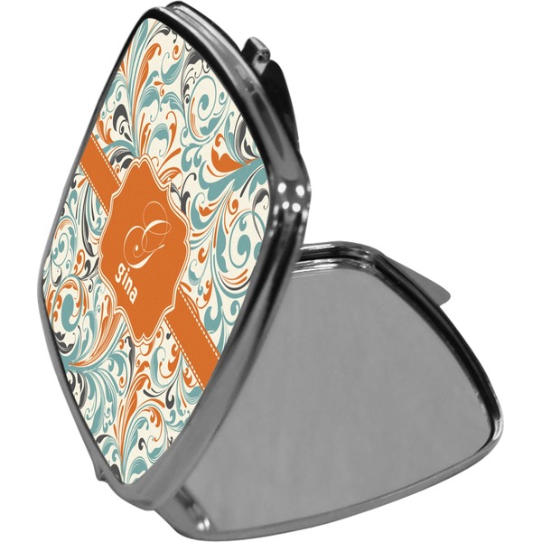 Orange & Blue Leafy Swirls Compact Mirror (Side View)