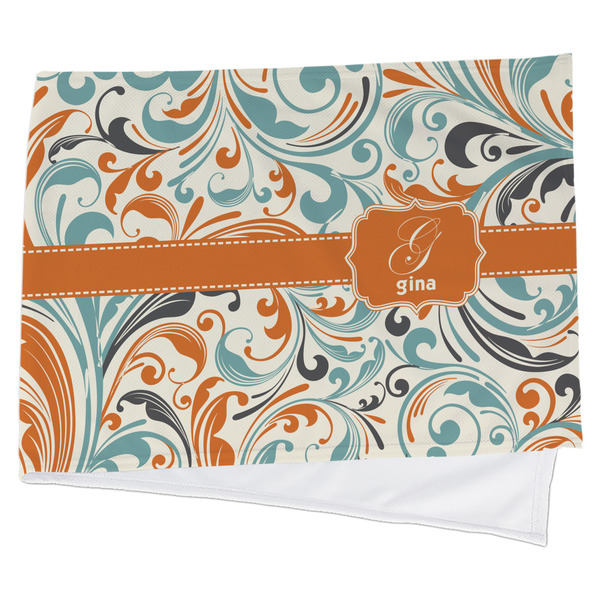 Custom Orange & Blue Leafy Swirls Cooling Towel (Personalized)