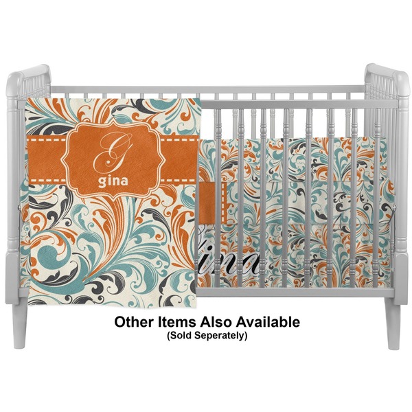 Orange & Blue Leafy Swirls Crib - Profile Sold Seperately