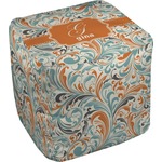 Orange & Blue Leafy Swirls Cube Pouf Ottoman - 18" (Personalized)