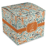 Orange & Blue Leafy Swirls Cube Favor Gift Boxes (Personalized)