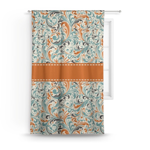 Custom Orange & Blue Leafy Swirls Curtain