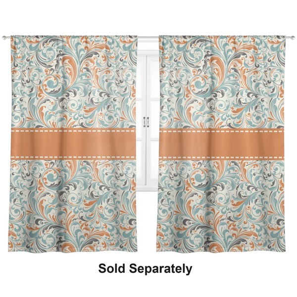 Custom Orange & Blue Leafy Swirls Curtain Panel - Custom Size