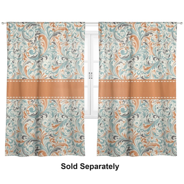Orange & Blue Leafy Swirls Curtain 112x80 Unlined