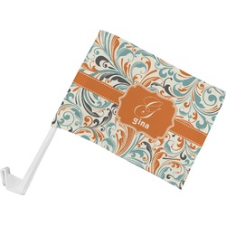 Orange & Blue Leafy Swirls Car Flag - Small w/ Name and Initial