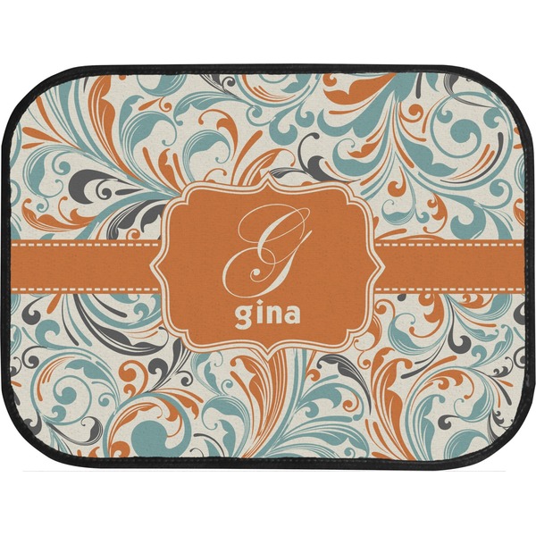 Orange & Blue Leafy Swirls Custom Car Floor Mats (Back Seat)