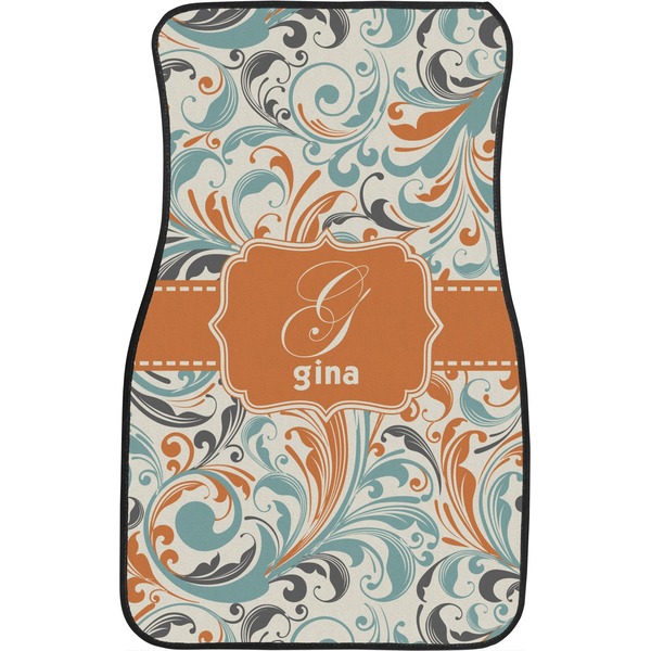 Orange & Blue Leafy Swirls Custom Car Floor Mats (Front Seat)