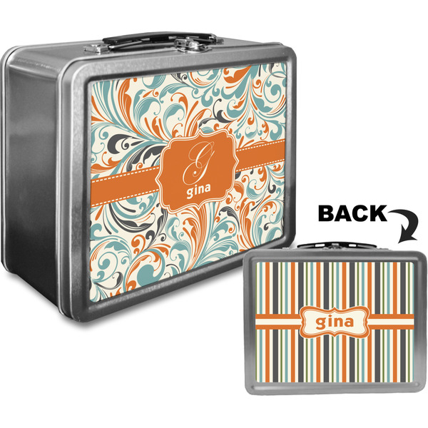 Orange & Blue Leafy Swirls Custom Lunch Box / Tin Approval