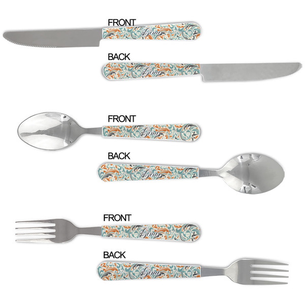 Orange & Blue Leafy Swirls Cutlery Set - APPROVAL