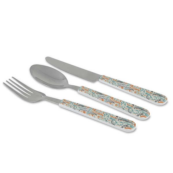 Orange & Blue Leafy Swirls Cutlery Set - MAIN