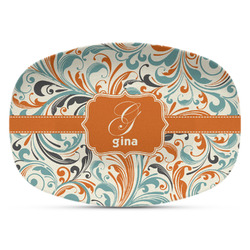 Orange & Blue Leafy Swirls Plastic Platter - Microwave & Oven Safe Composite Polymer (Personalized)