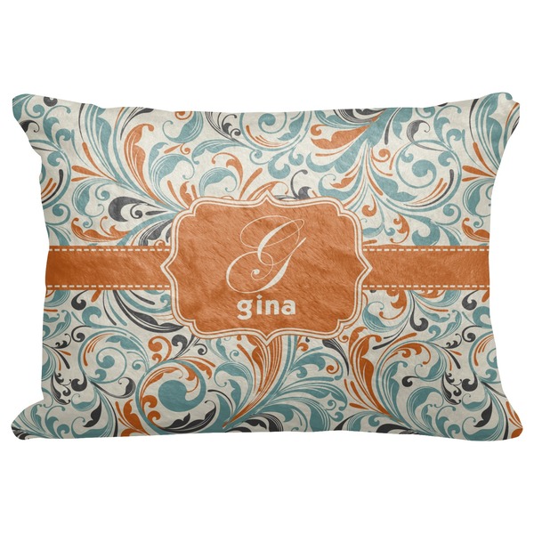 Custom Orange & Blue Leafy Swirls Decorative Baby Pillowcase - 16"x12" (Personalized)