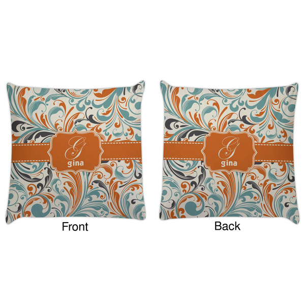 Orange & Blue Leafy Swirls Decorative Pillow Case - Approval