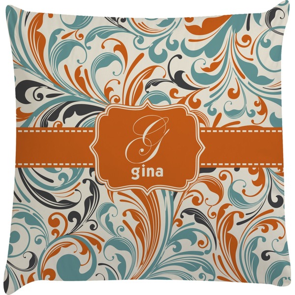 Custom Orange & Blue Leafy Swirls Decorative Pillow Case (Personalized)