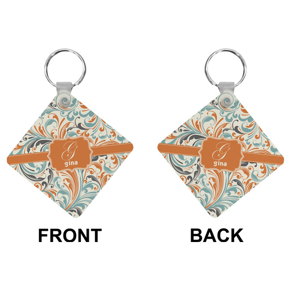 Orange & Blue Leafy Swirls Diamond Keychain (Front + Back)