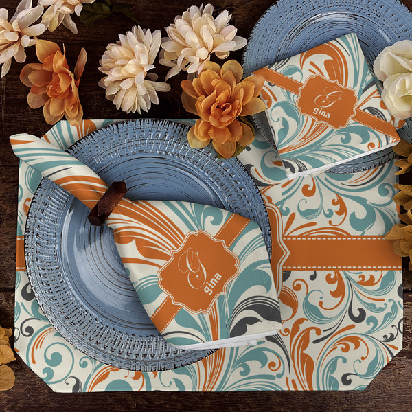Orange & Blue Leafy Swirls Dining Set