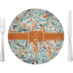 Orange & Blue Leafy Swirls 10" Glass Lunch / Dinner Plates - Single or Set (Personalized)
