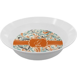 Orange & Blue Leafy Swirls Melamine Bowl (Personalized)