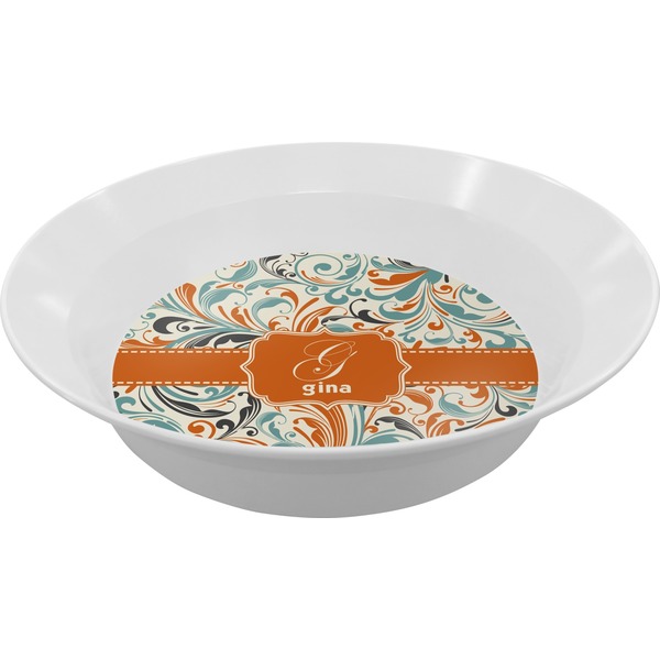 Custom Orange & Blue Leafy Swirls Melamine Bowl (Personalized)