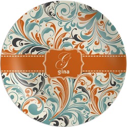 Orange & Blue Leafy Swirls Melamine Plate (Personalized)