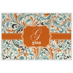 Orange & Blue Leafy Swirls Laminated Placemat w/ Name and Initial