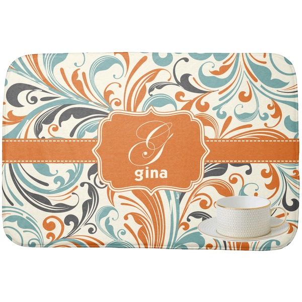 Orange & Blue Leafy Swirls Dish Drying Mat