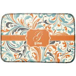 Orange & Blue Leafy Swirls Dish Drying Mat (Personalized)