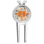 Orange & Blue Leafy Swirls Golf Divot Tool & Ball Marker (Personalized)