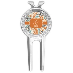 Orange & Blue Leafy Swirls Golf Divot Tool & Ball Marker (Personalized)