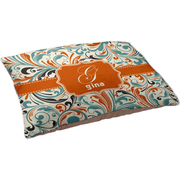 Orange & Blue Leafy Swirls Dog Bed - Large