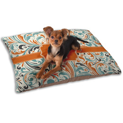 Orange & Blue Leafy Swirls Dog Bed - Small w/ Name and Initial