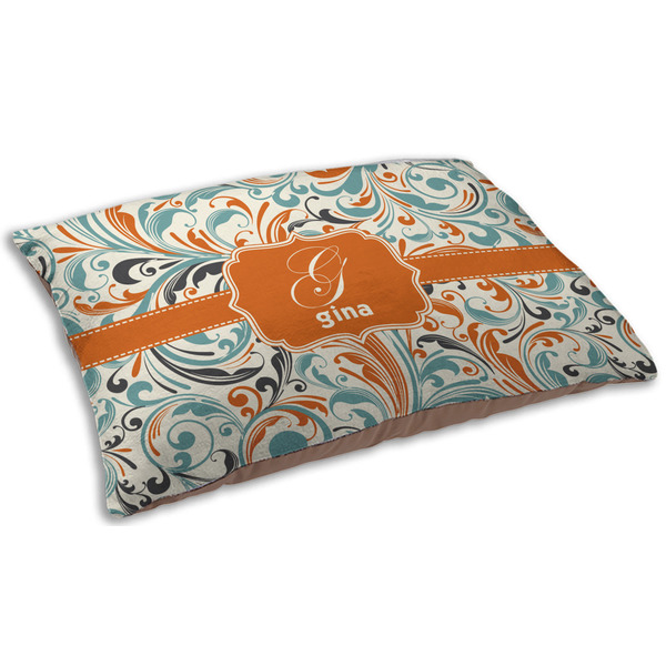 Orange & Blue Leafy Swirls Dog Beds - SMALL