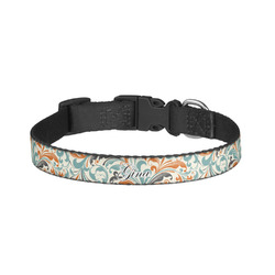 Orange & Blue Leafy Swirls Dog Collar - Large (Personalized)