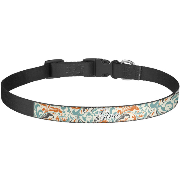 Custom Orange & Blue Leafy Swirls Dog Collar - Large (Personalized)