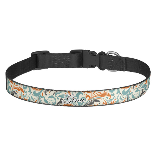 Custom Orange & Blue Leafy Swirls Dog Collar (Personalized)