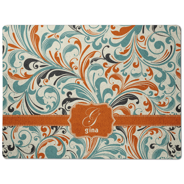Orange & Blue Leafy Swirls Dog Food Mat - Medium without bowls