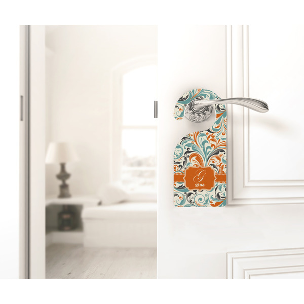 Orange & Blue Leafy Swirls Door Hanger - LIFESTYLE