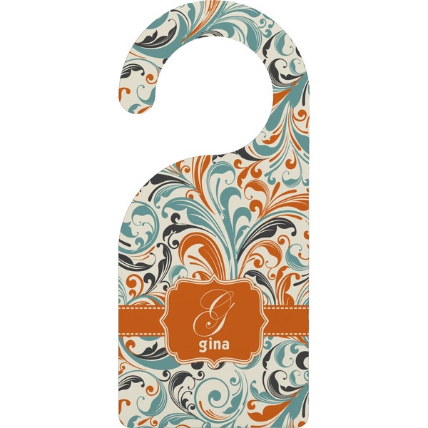 Custom Orange & Blue Leafy Swirls Door Hanger (Personalized)