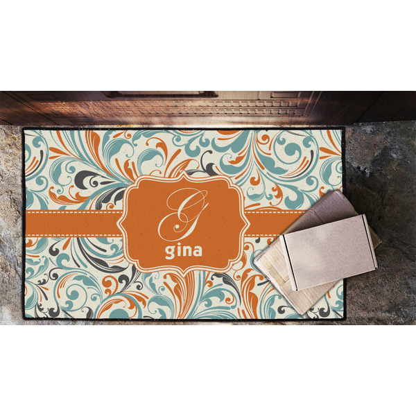 Orange & Blue Leafy Swirls Door Mat - LIFESTYLE (Lrg)