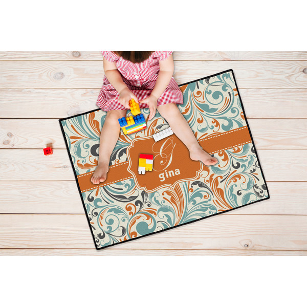 Orange & Blue Leafy Swirls Door Mats - LIFESTYLE kid