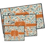 Orange & Blue Leafy Swirls Door Mat (Personalized)