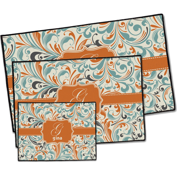 Orange & Blue Leafy Swirls Door Mats - PARENT MAIN