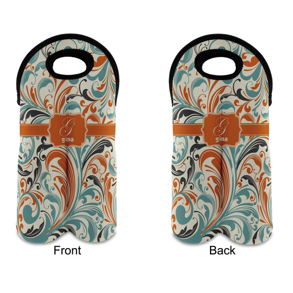 Orange & Blue Leafy Swirls Double Wine Tote - APPROVAL (new)