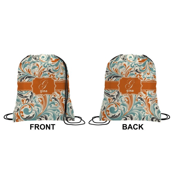 Orange & Blue Leafy Swirls Drawstring Backpack