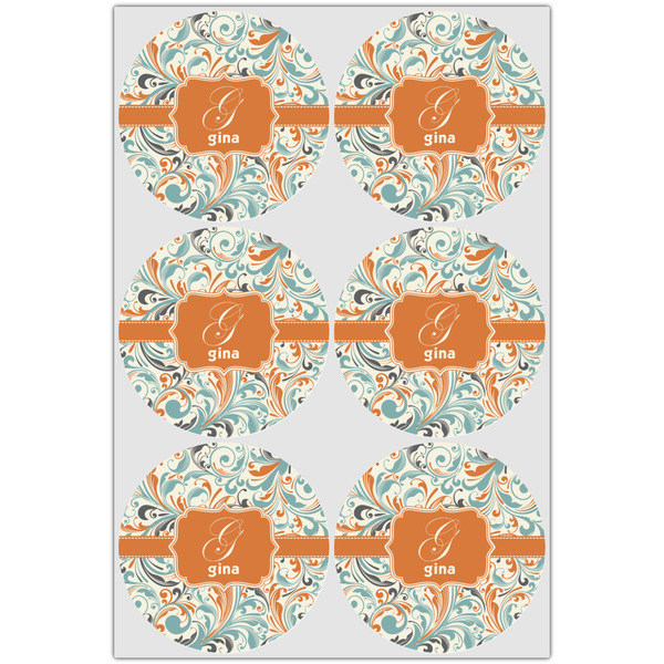 Orange & Blue Leafy Swirls Drink Topper - Large - Set of 6