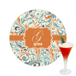 Orange & Blue Leafy Swirls Printed Drink Topper -  2.5" (Personalized)