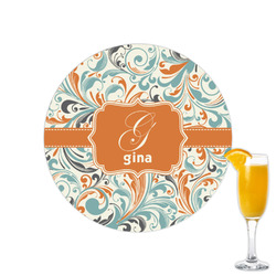 Orange & Blue Leafy Swirls Printed Drink Topper - 2.15" (Personalized)